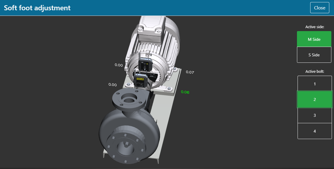 Soft foot adjustment screenshot from the LineLazer alignment app