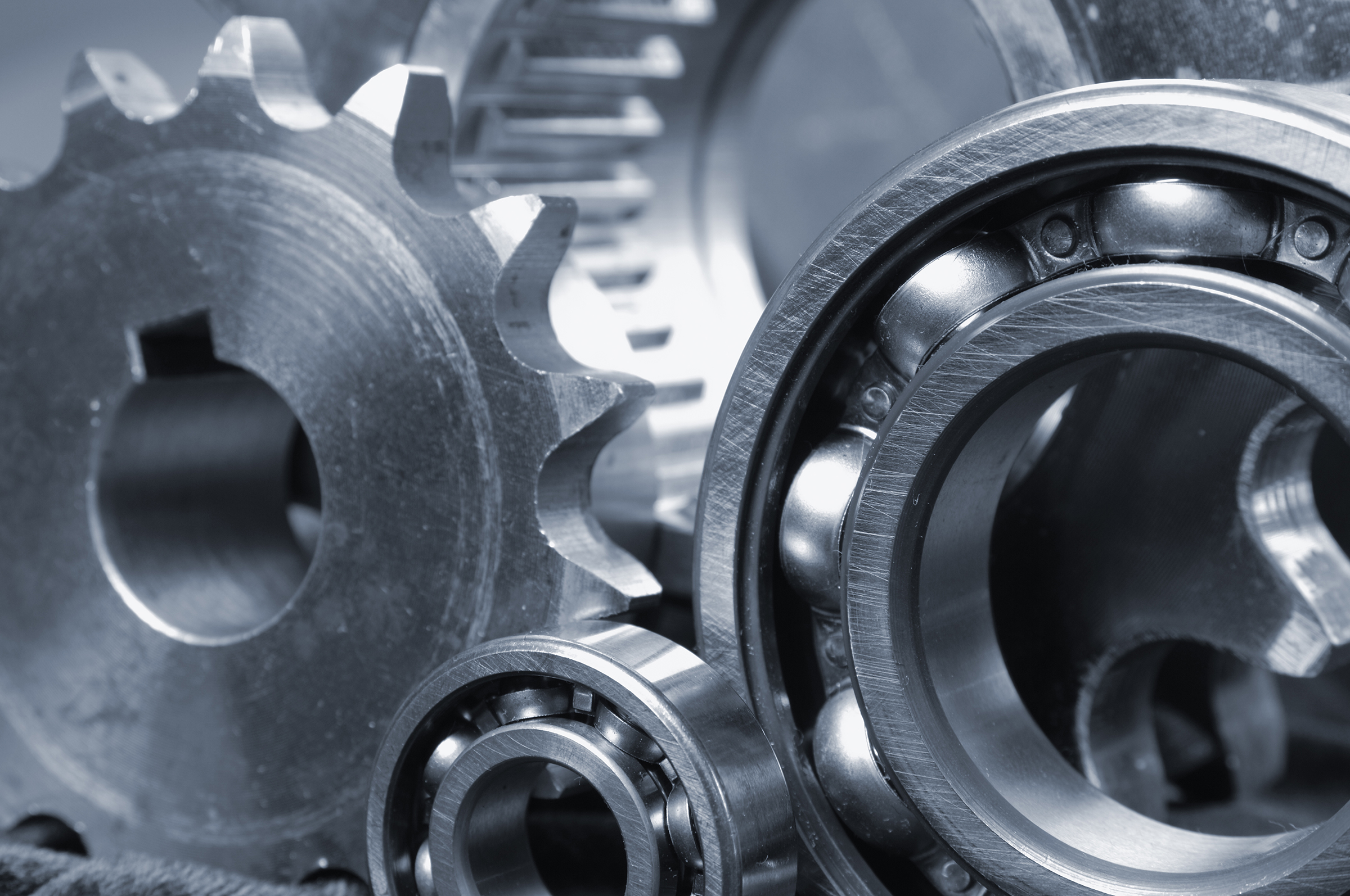 Gears and bearings in steel gray