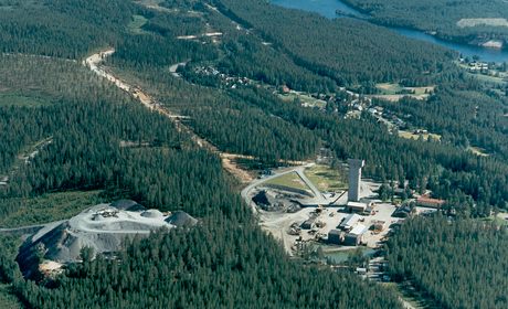 Flygbild över Renström-gruvan
